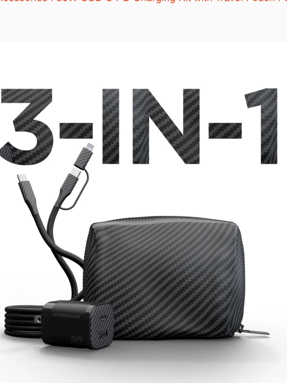 30W USB-C PD Charging Kit with Carbon Black Pouch